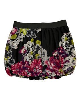 Maurices XL Black Floral Bubble Hem Mini Skirt Stretch Party Flirty Lined